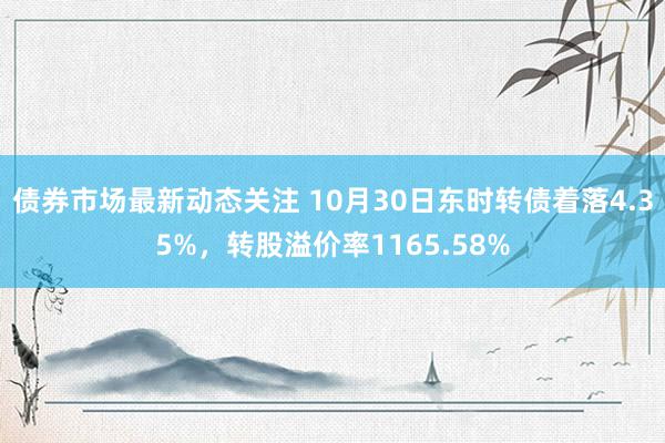 债券市场最新动态关注 10月30日东时转债着落4.35%，转股溢价率1165.58%