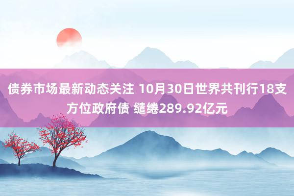 债券市场最新动态关注 10月30日世界共刊行18支方位政府债 缱绻289.92亿元