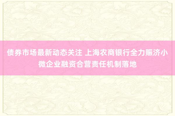 债券市场最新动态关注 上海农商银行全力赈济小微企业融资合营责任机制落地