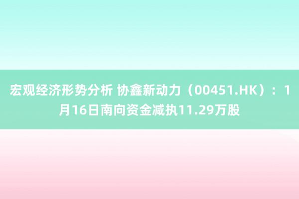 宏观经济形势分析 协鑫新动力（00451.HK）：1月16日南向资金减执11.29万股