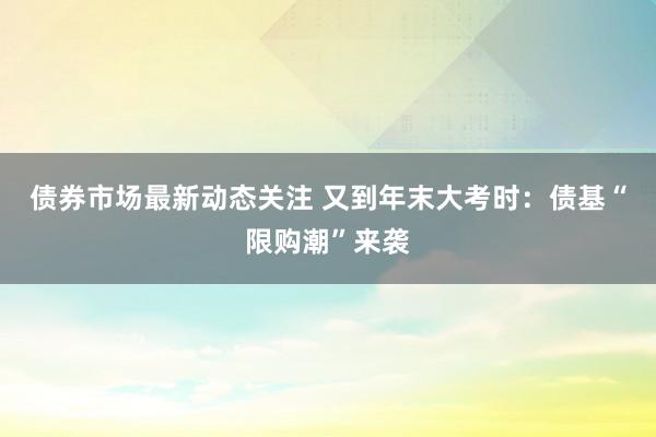 债券市场最新动态关注 又到年末大考时：债基“限购潮”来袭