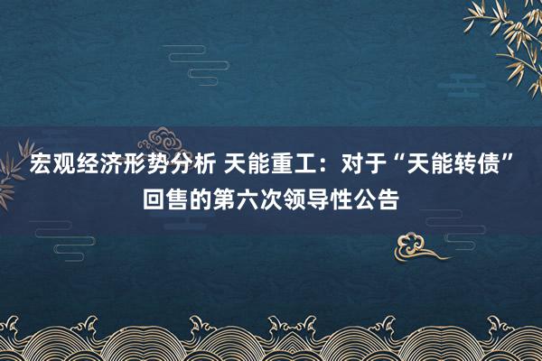 宏观经济形势分析 天能重工：对于“天能转债”回售的第六次领导性公告