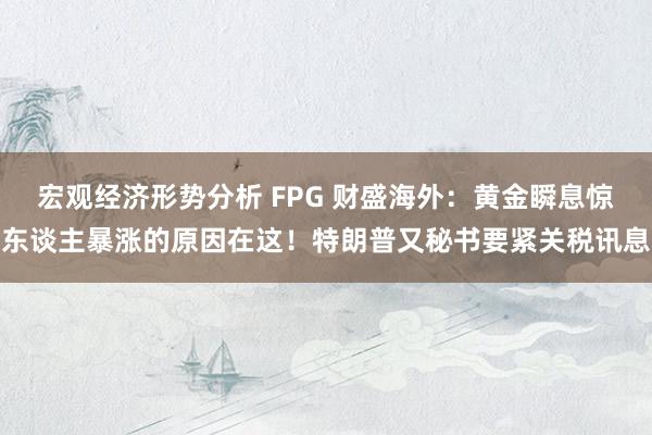 宏观经济形势分析 FPG 财盛海外：黄金瞬息惊东谈主暴涨的原因在这！特朗普又秘书要紧关税讯息