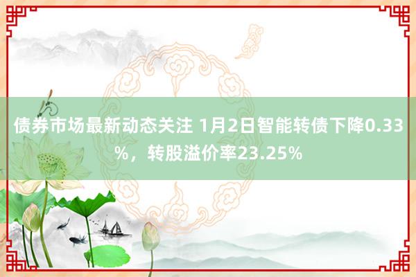 债券市场最新动态关注 1月2日智能转债下降0.33%，转股溢价率23.25%